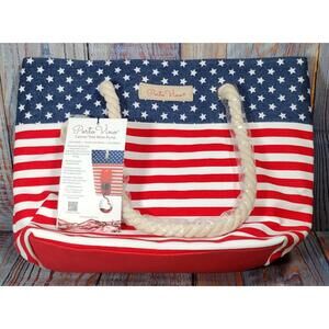 Porto Vino Canvas Tote Wine Purse - American Flag Design‎